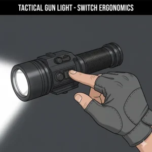 Close-up of the ergonomic ambidextrous switches found on the best gun lights for intuitive operation.