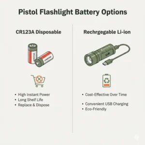 A size comparison chart showcasing various models of the best pistol flashlight for different firearm platforms.