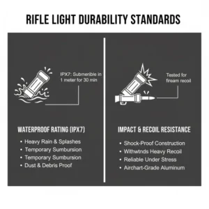 A side-by-side comparison of compact scout lights and full-size good rifle lights for various carbine lengths.