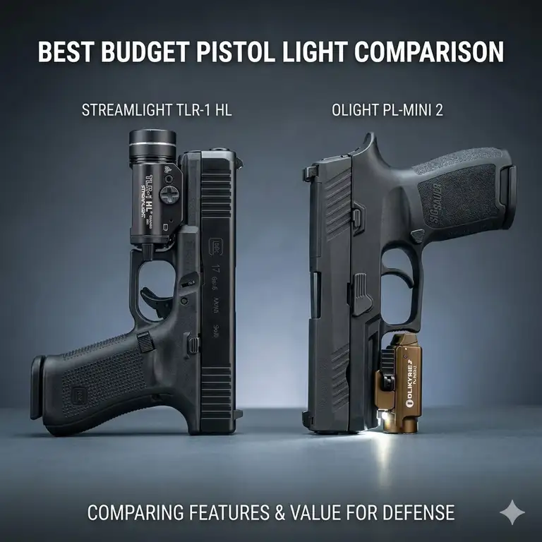 A professional comparison showing different top-rated models to find the best budget pistol light for home defense.