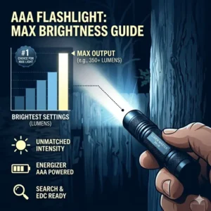 Side-by-side comparison of the brightest AAA flashlight next to a standard AA battery and a set of house keys.