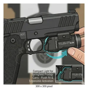 A compact concealed carry setup using the best light for springfield prodigy for a flush-fit look.