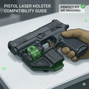 Close-up technical guide on zeroing the best pistol laser by adjusting the windage and elevation screws.