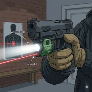 A high-lumen tactical flashlight integrated with the best pistol laser for a complete home defense setup.