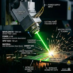 Scientific physics diagram showing the process of wave amplification by stimulated emission of radiation using laser light laser light.