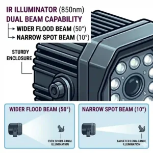 Comparing the visible red glow of different types of infrared illuminator units.