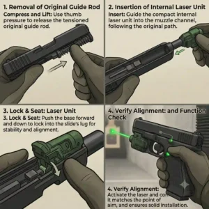 A diagram showing the installation of an internal guide rod laser for a glock.