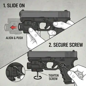 "A step-by-step guide showing how to install a glock 19 laser light onto the accessory rail."