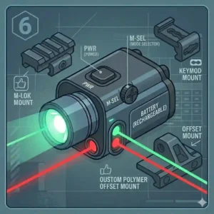 Illustration demonstrating how a handgun equipped with a low-profile laser light combo fits into a tactical holster.