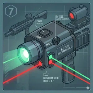 Graphic illustration comparing a magnetic USB rechargeable laser light combo to a standard CR123A battery model.