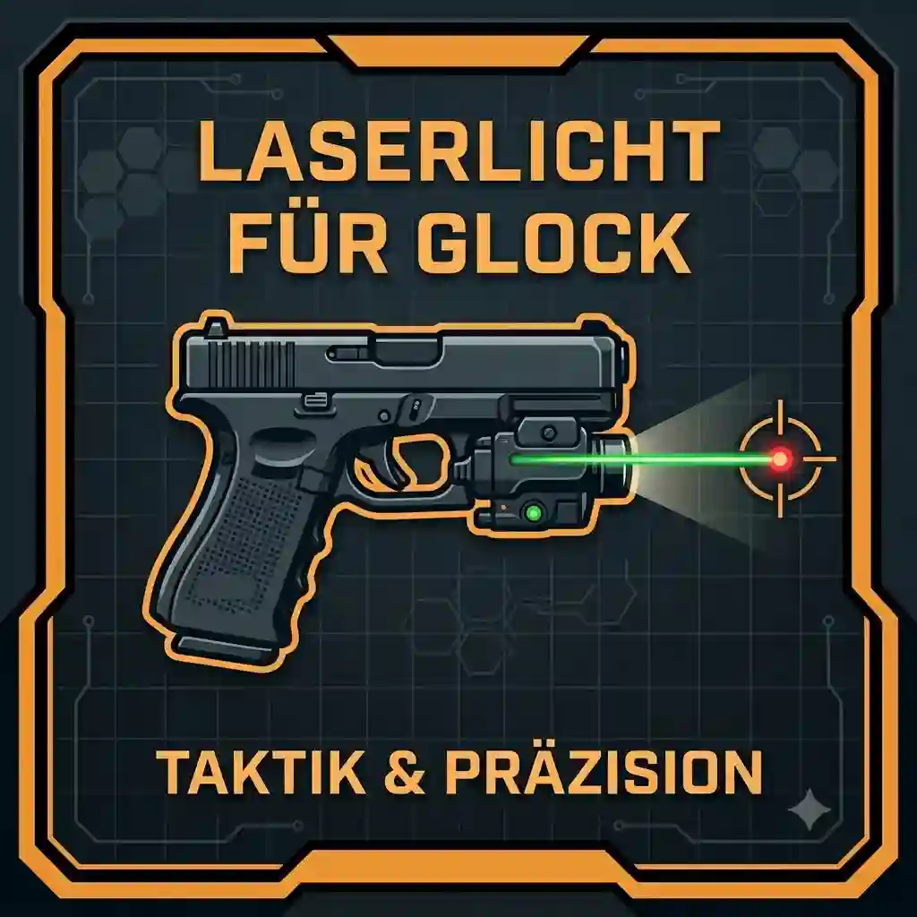 A Glock pistol equipped with a mounted glock laser light combo accessory, displaying a clear green laser beam on a tactical target backdrop.