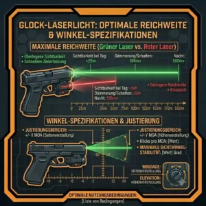 A step-by-step graphic illustrating how to securely mount a glock laser light accessory onto a Glock under-barrel accessory rail.