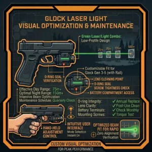 An illustration demonstrating how to adjust the windage and elevation screws on a glock laser light to align the beam with the iron sights.